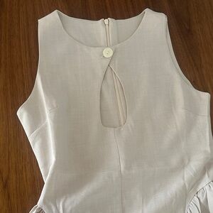 Sleeveless Beige Dress with keyhole and button Detail